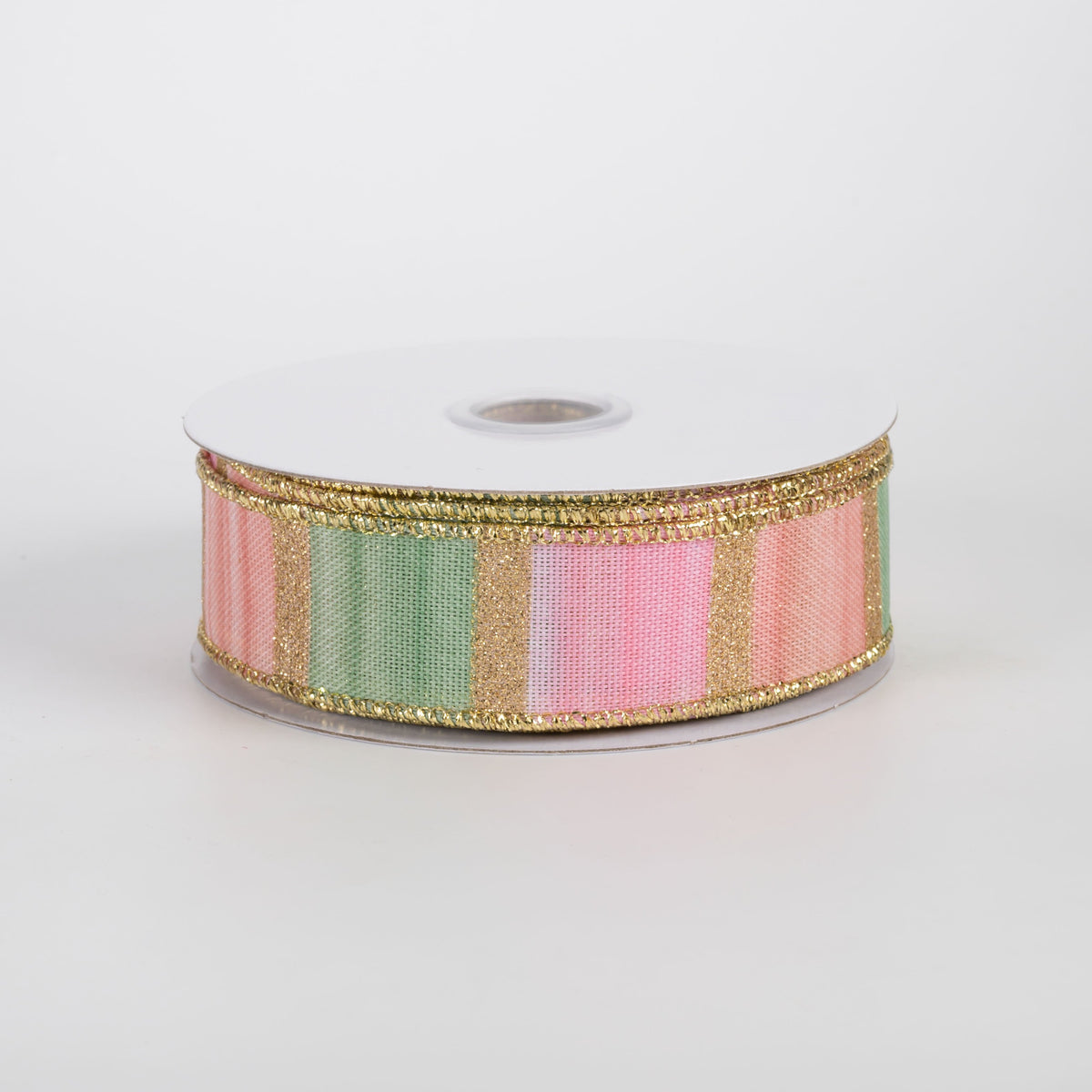 7/8" Glittered Watercolor Stripes Ribbon: Peach, Sage, Pink & Gold (10 Yards) Item Number: RGH7387MR