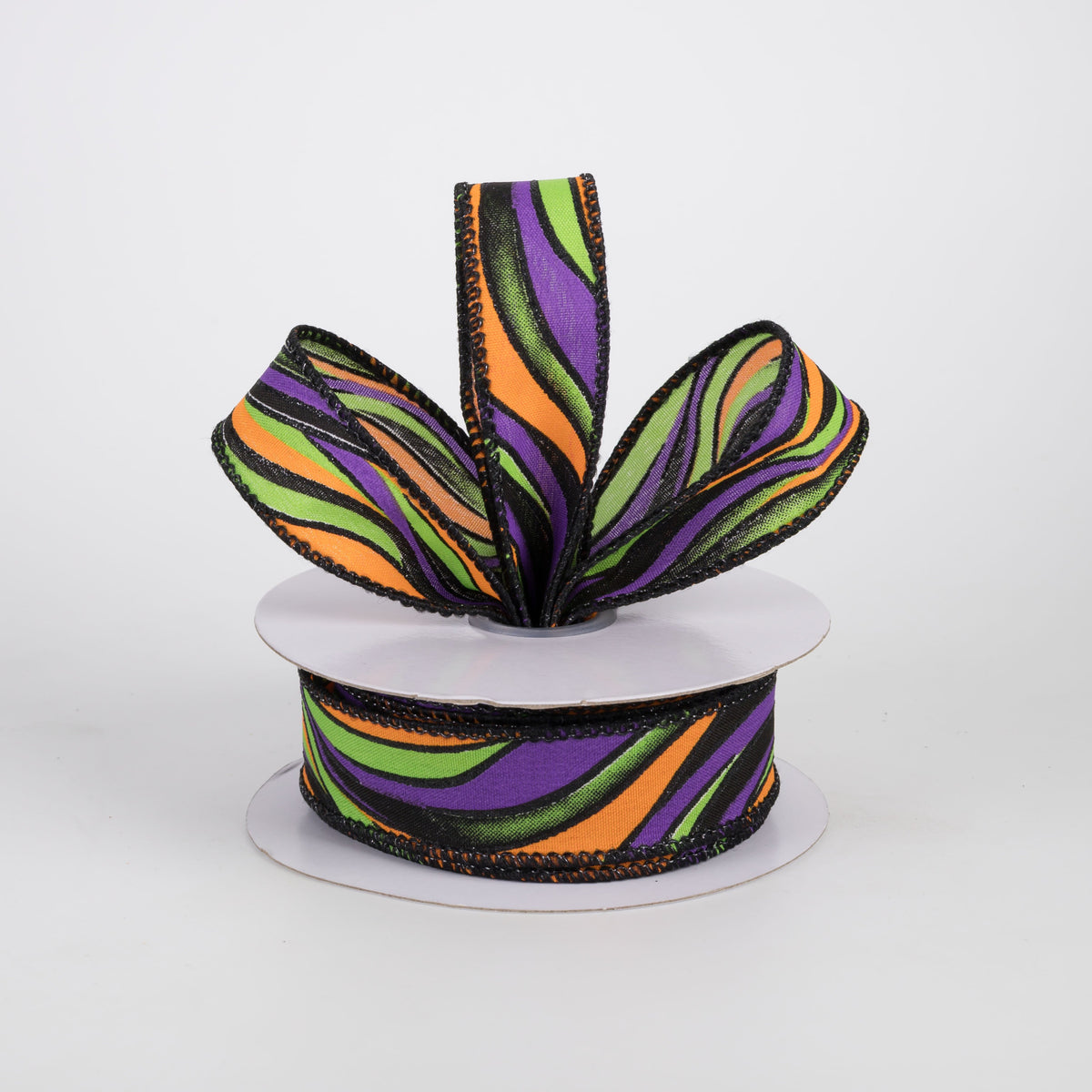 7/8" Glittered Wavy Stripes Ribbon: Purple & Lime Halloween (10 Yards) Lifestyle Photo