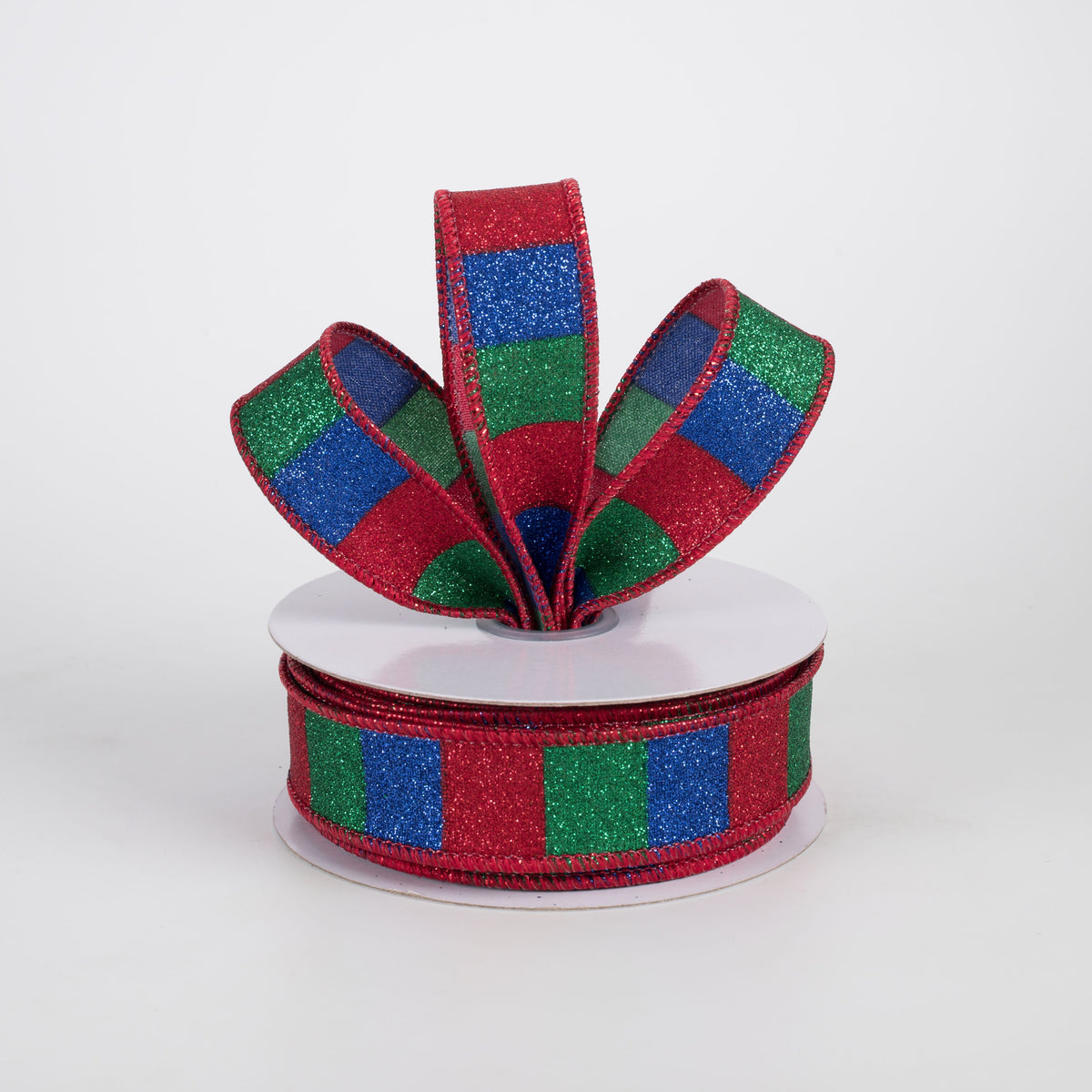 7/8" Horizontal Glitter Stripes Ribbon: Preppy Christmas (10 Yards) Lifestyle Photo