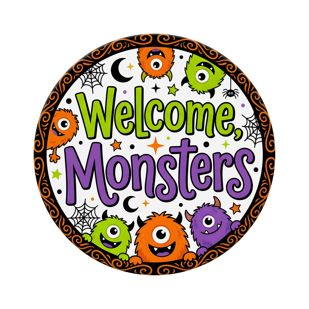 8.5" Round Waterproof Sign: One-Eyed Halloween Welcome Monsters Item Number: CD1439NH-085