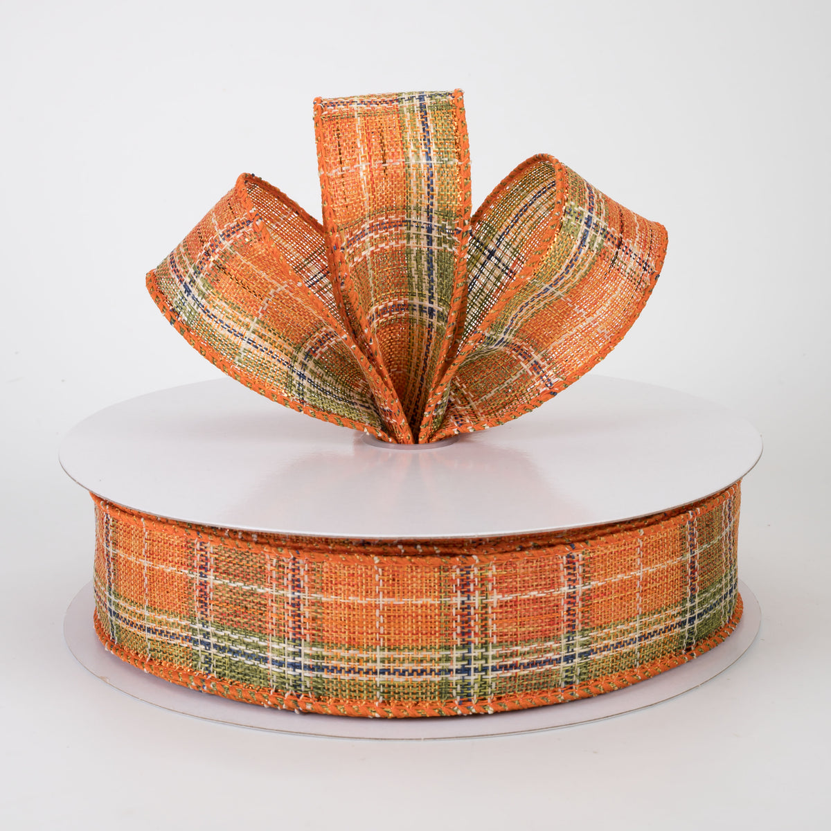 1.5" Coarse Weave Metallic Plaid Ribbon: Fall (50 Yards)