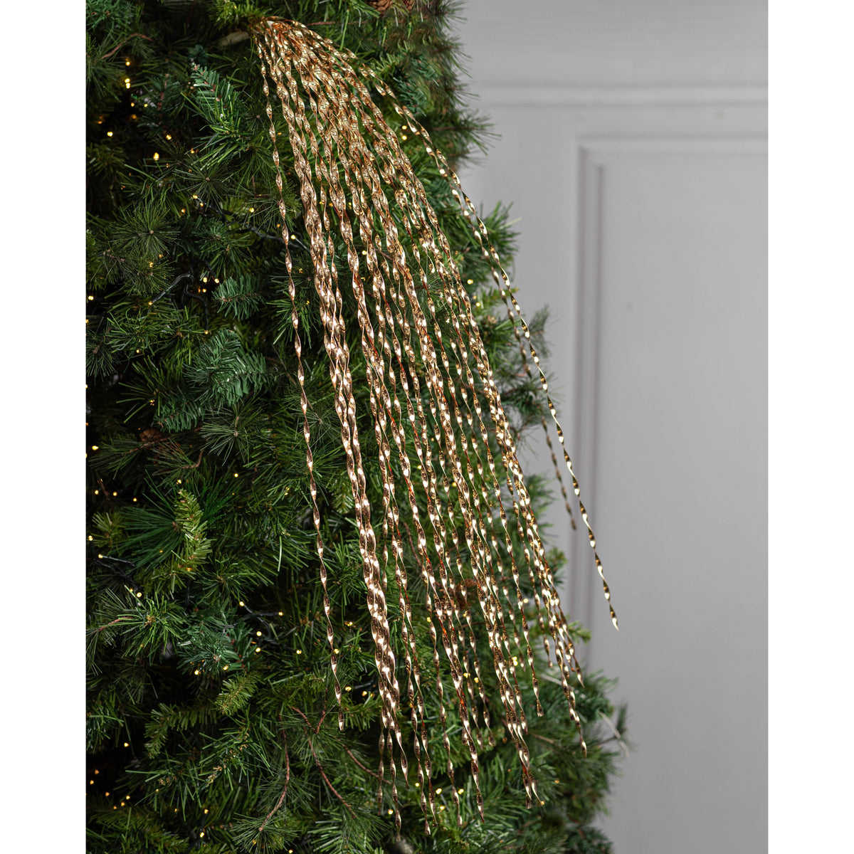 50" Spiraling Hanging Tinsel Spray: Metallic Champagne Gold
