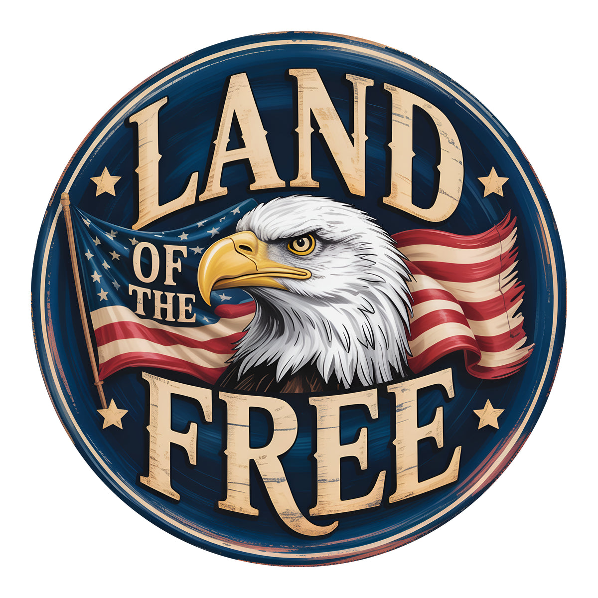 9.4" Round Waterproof Sign: Land of the Free Bald Eagle Item Number: CD1234NH-094