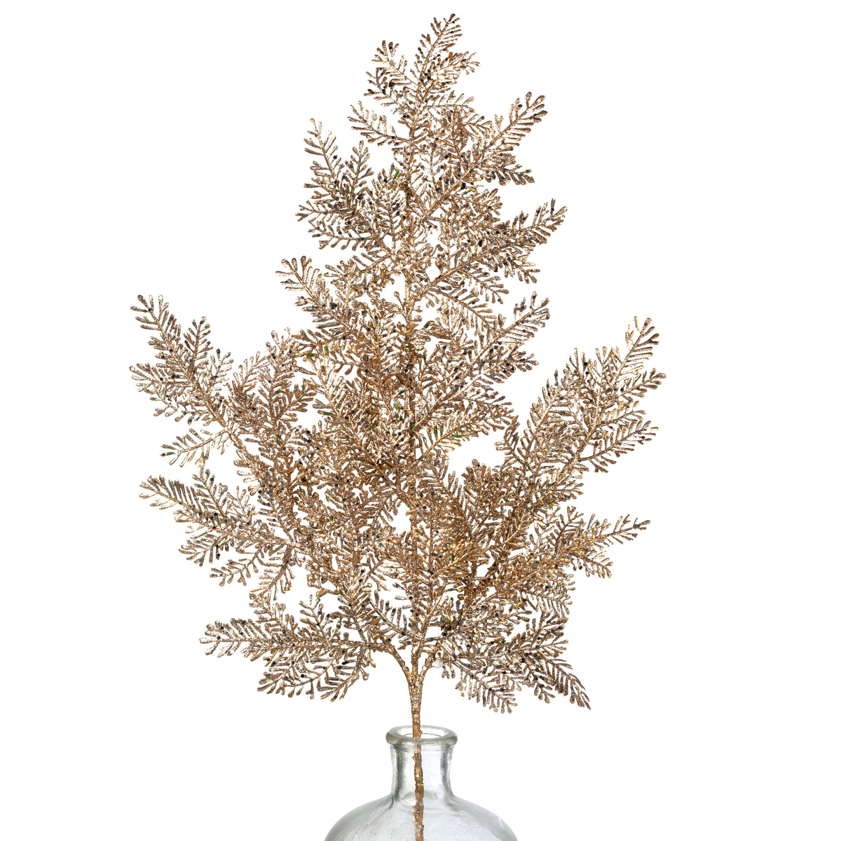 28" Iced Glitter Balsam Pine Spray: Champagne Gold
