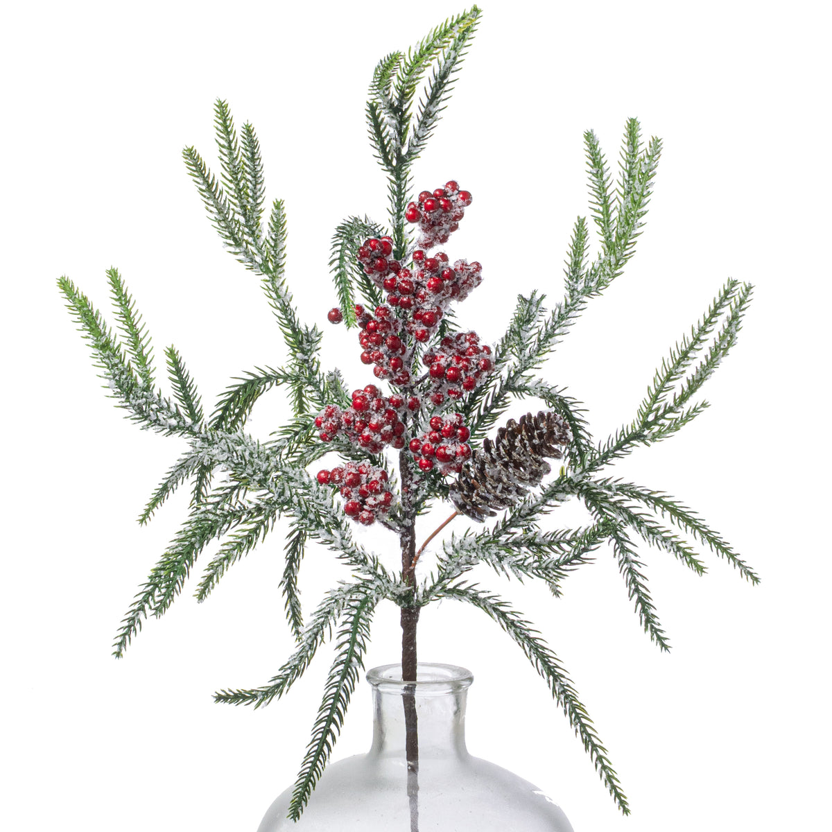 25" Frosted Pine, Berries and Pinecone Spray