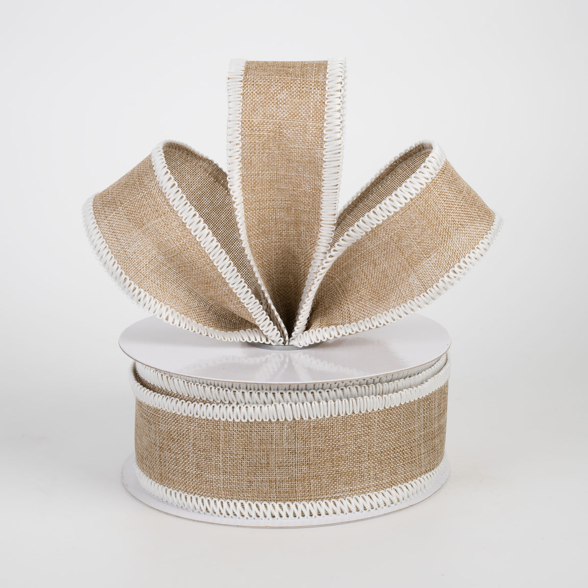 1.5" Stitched Edge Ribbon: Natural & Cream (10 Yards)