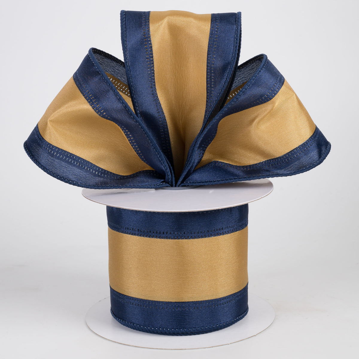 2.5" Satin Team Stripe Ribbon: Dark Blue & Old Gold (10 Yards)