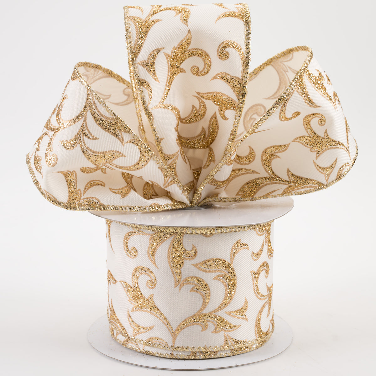 2.5" Acanthus Leaf Ribbon: Ivory & Gold (10 Yards) Lifestyle Photo
