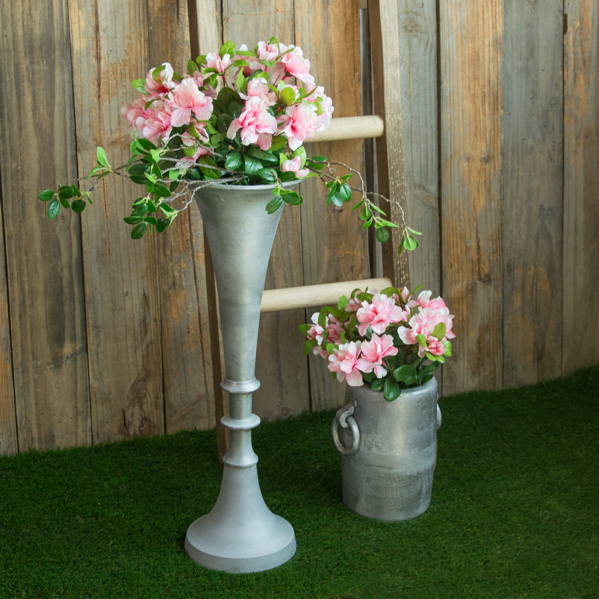 9.5" Aluminum Ring Handle Vase: Rock Grey Lifestyle Photo