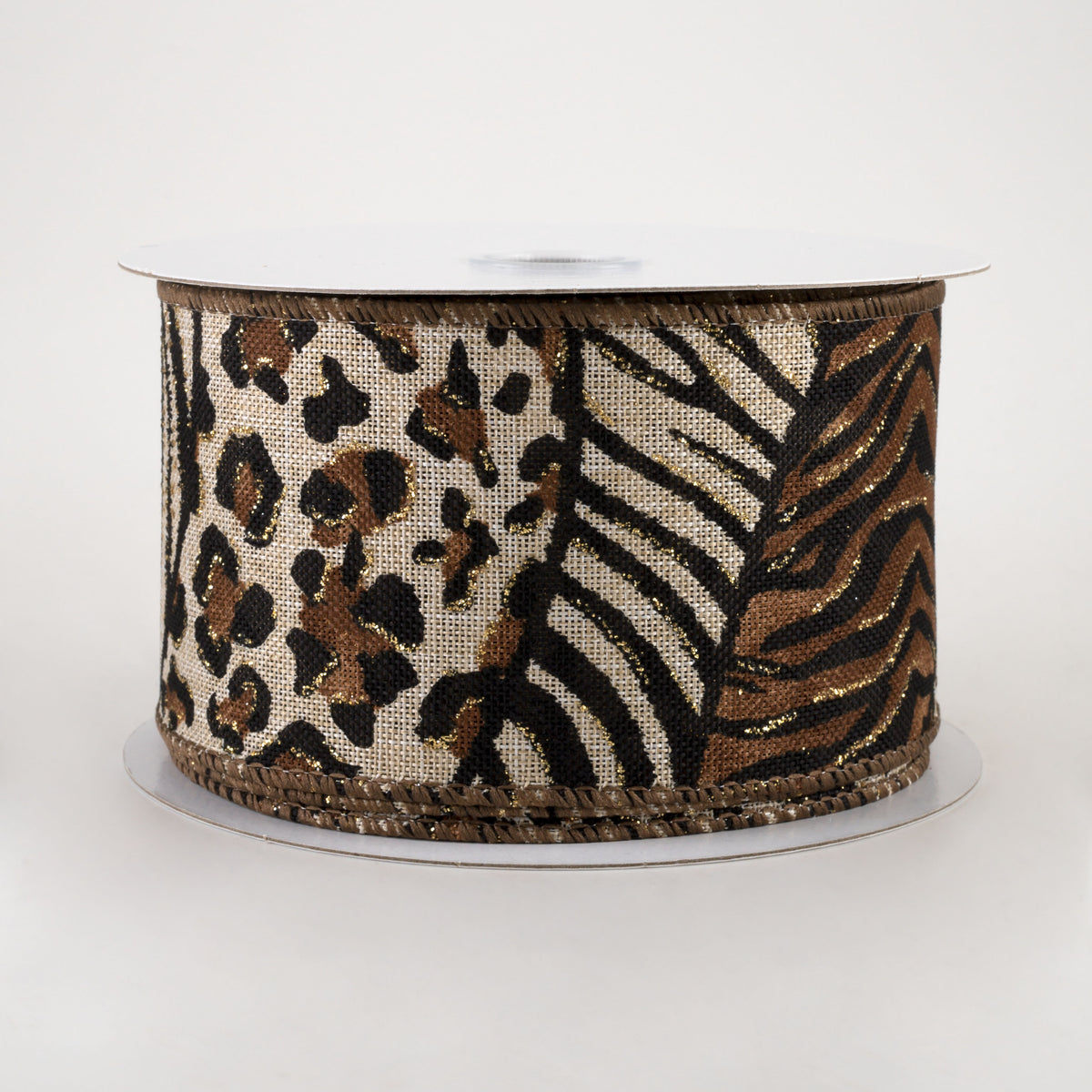 2.5" Animal Print Mania Ribbon: Natural, Brown, Gold (10 Yards)