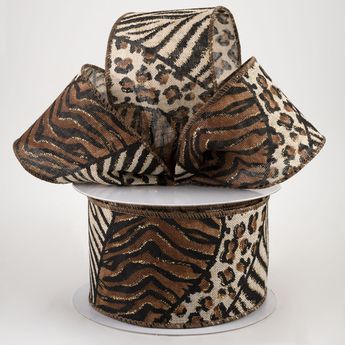 2.5" Animal Print Mania Ribbon: Natural, Brown, Gold (10 Yards) Lifestyle Photo