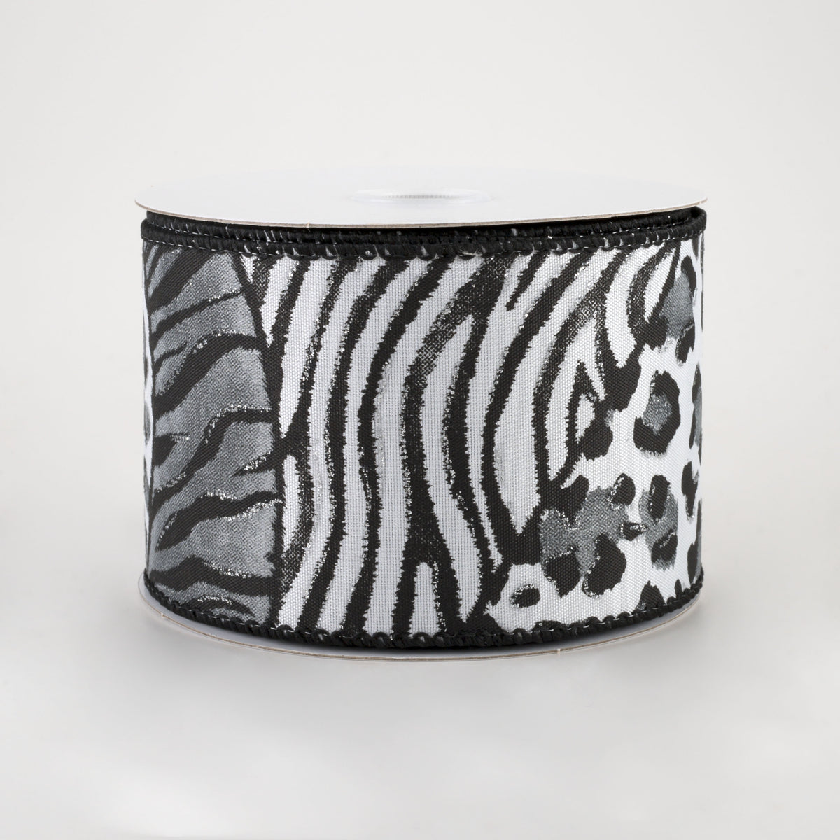 2.5" Animal Print Mania Ribbon: White, Black, Silver (10 Yards)