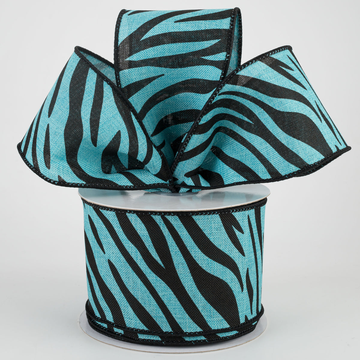 2.5" Animal Stripes Ribbon: Light Teal & Black (10 Yards) Lifestyle Photo