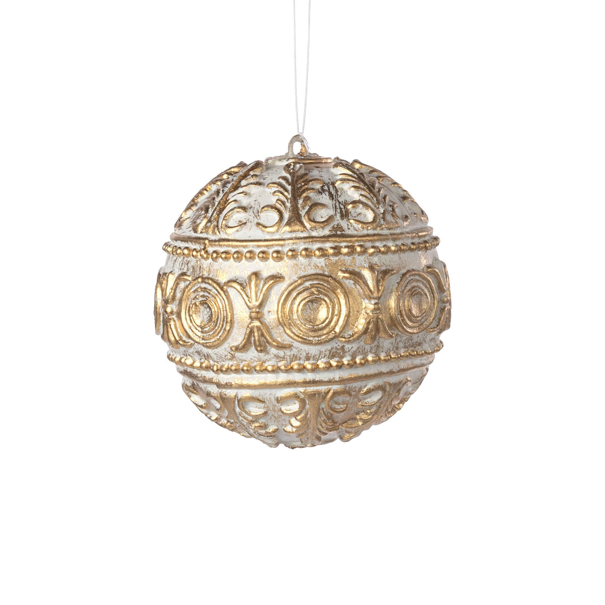 4" Antiqued Plastic Ball Ornament: Gold & White Item Number: 32179-GDWT