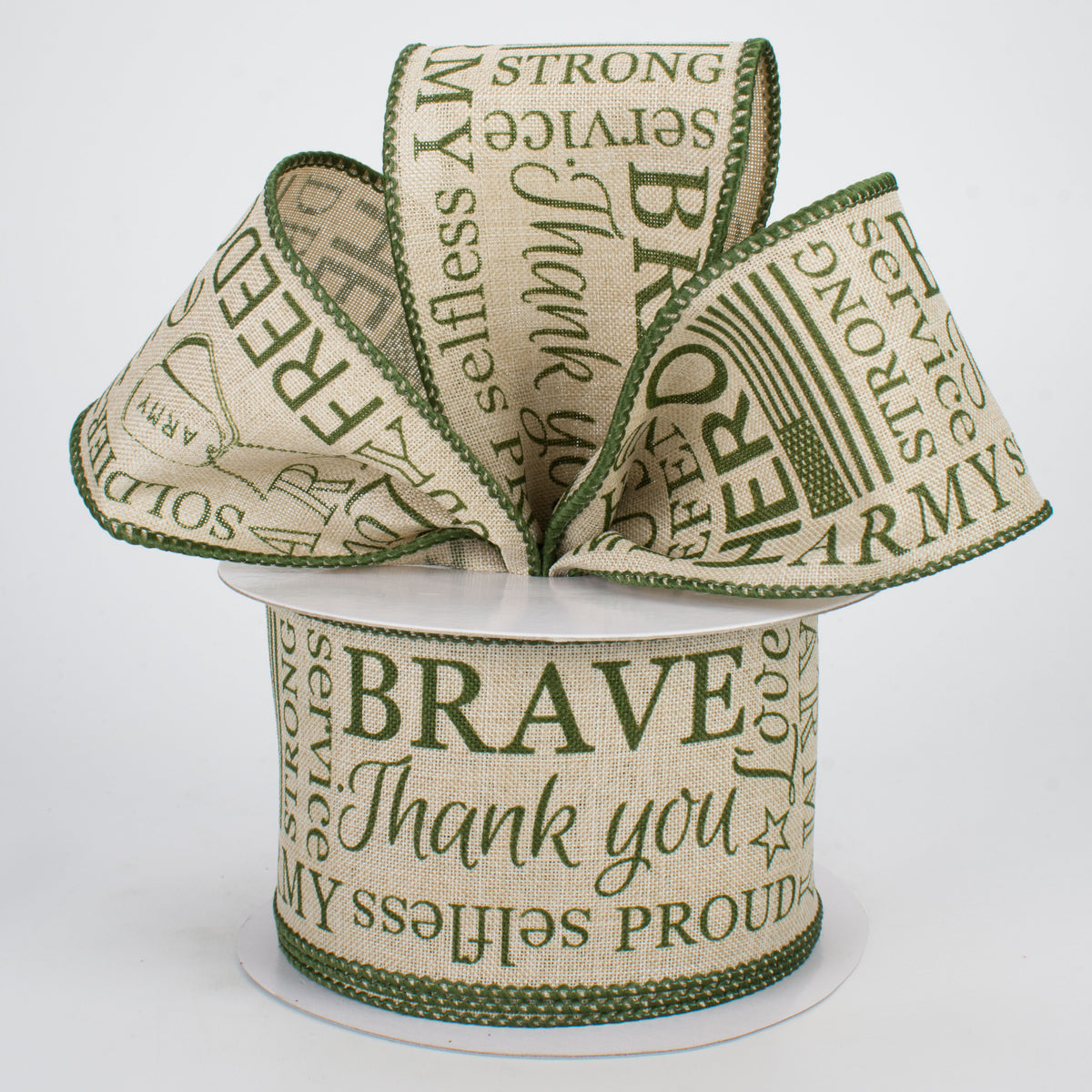 2.5" Army Ribbon: Army Green & Natural (10 Yards) Lifestyle Photo
