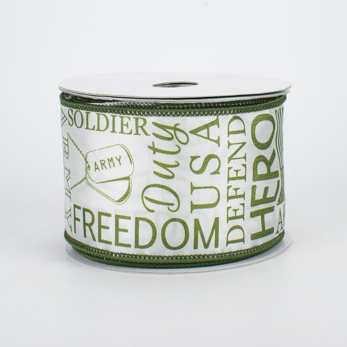 2.5" Army Ribbon: Army Green & White (10 Yards)