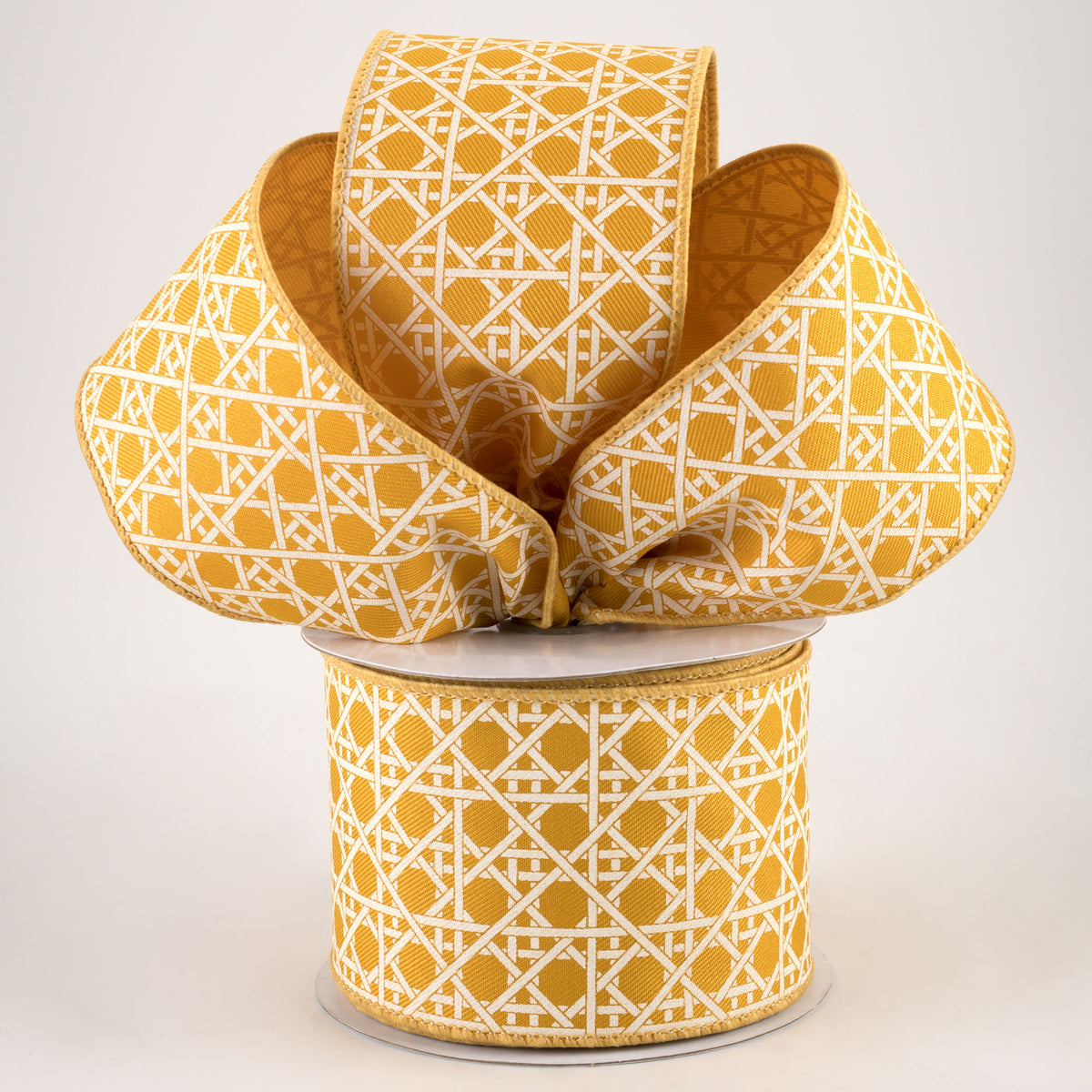 2.5" Basket Weave Ribbon: Dark Yellow & Ivory (10 Yards) Lifestyle Photo
