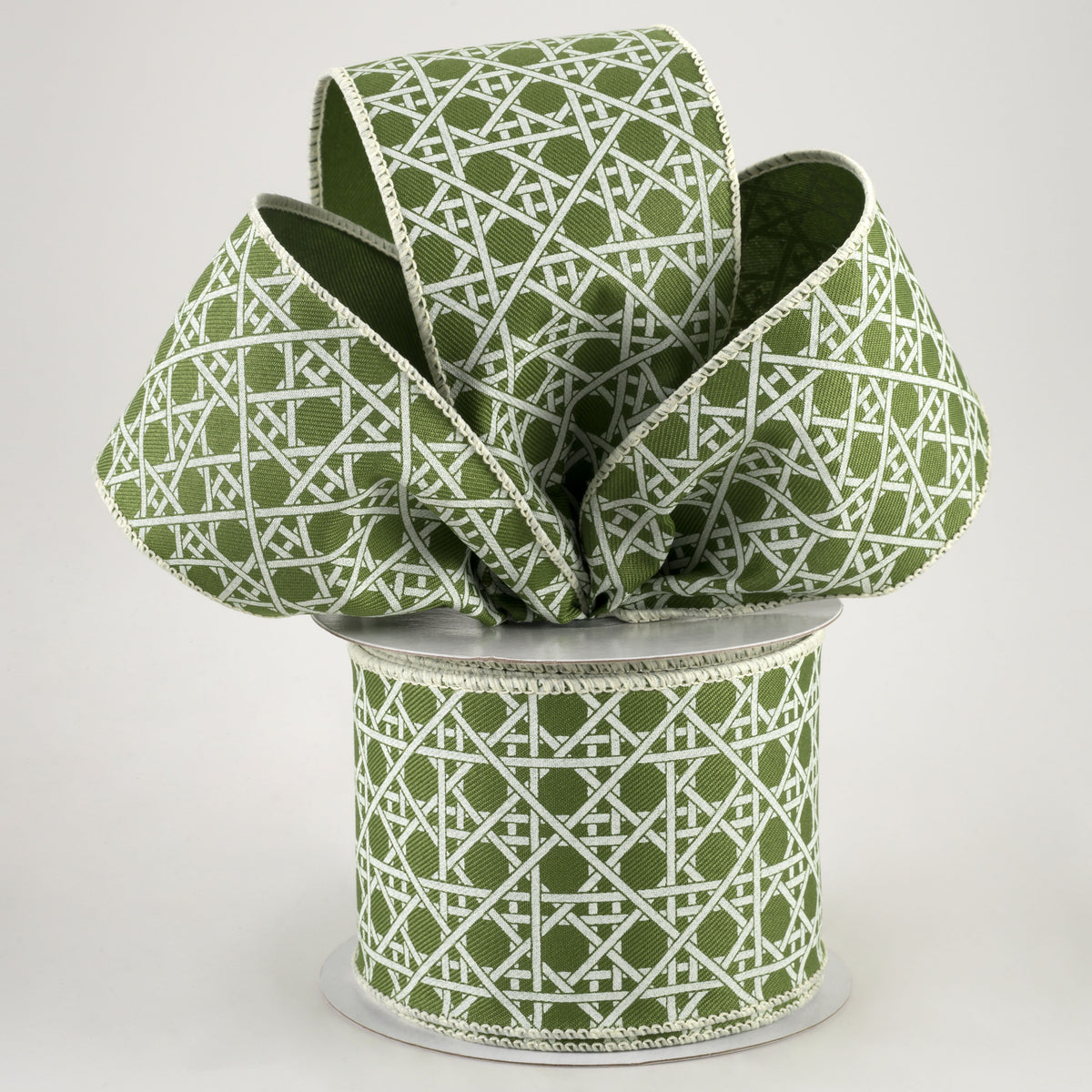 2.5" Basket Weave Ribbon: Ivory on Moss Green (10 Yards) Lifestyle Photo