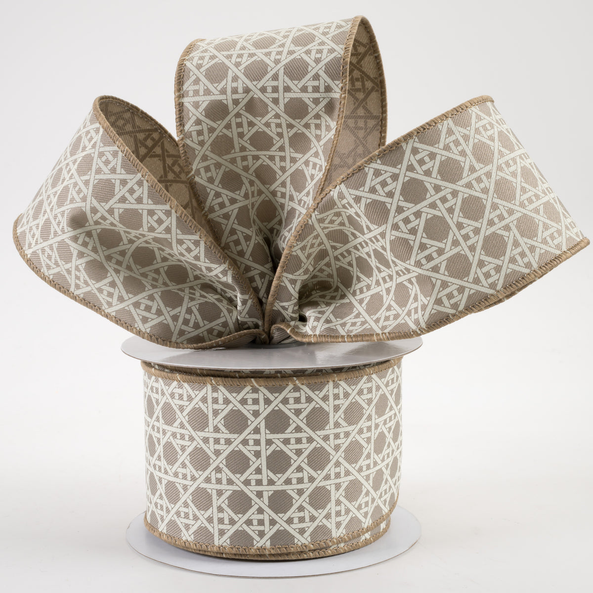 2.5" Basket Weave Ribbon: Taupe & Ivory (10 Yards) Lifestyle Photo