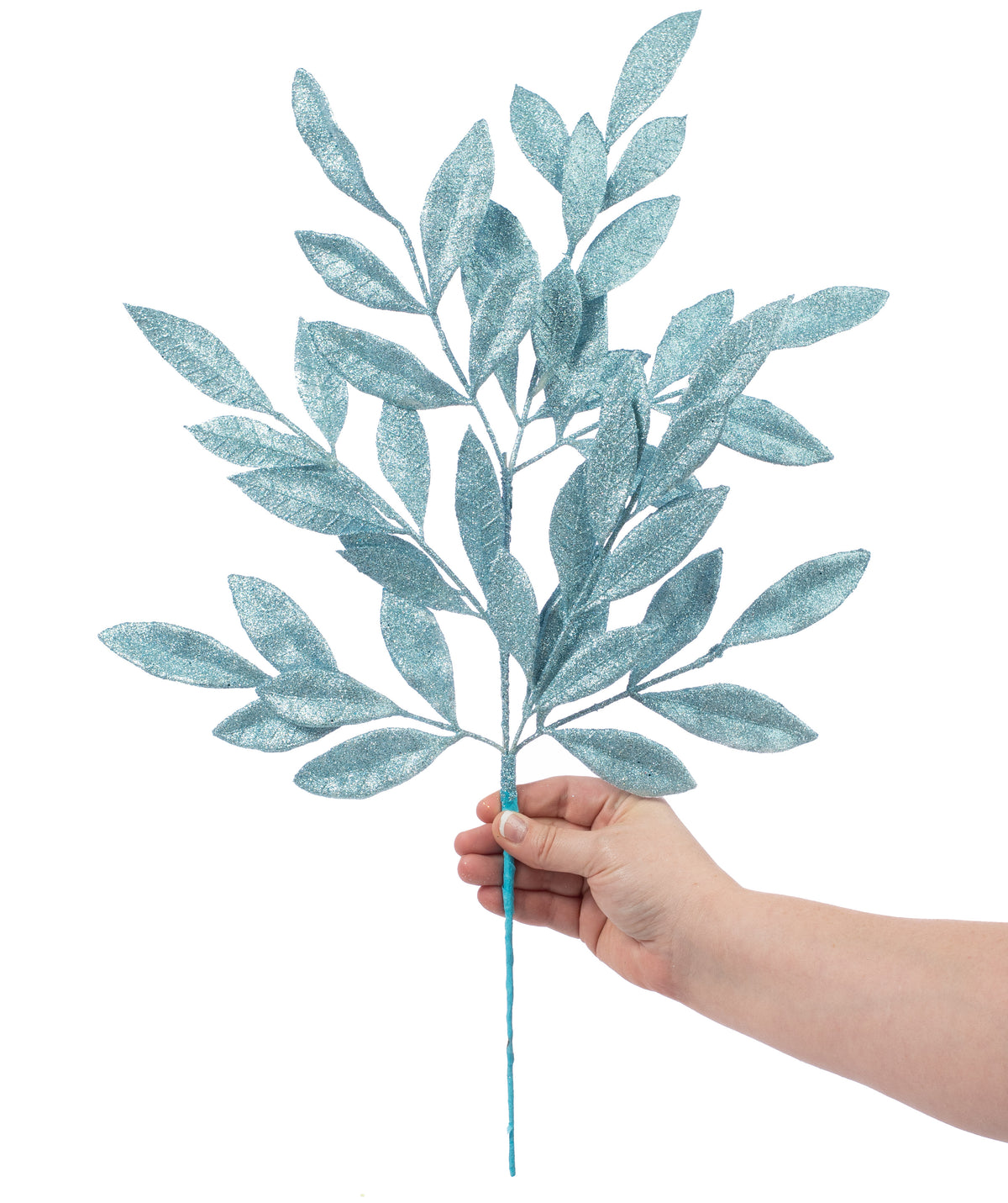 23" Bay Leaf Glitter Spray: Glacier Blue Lifestyle Photo