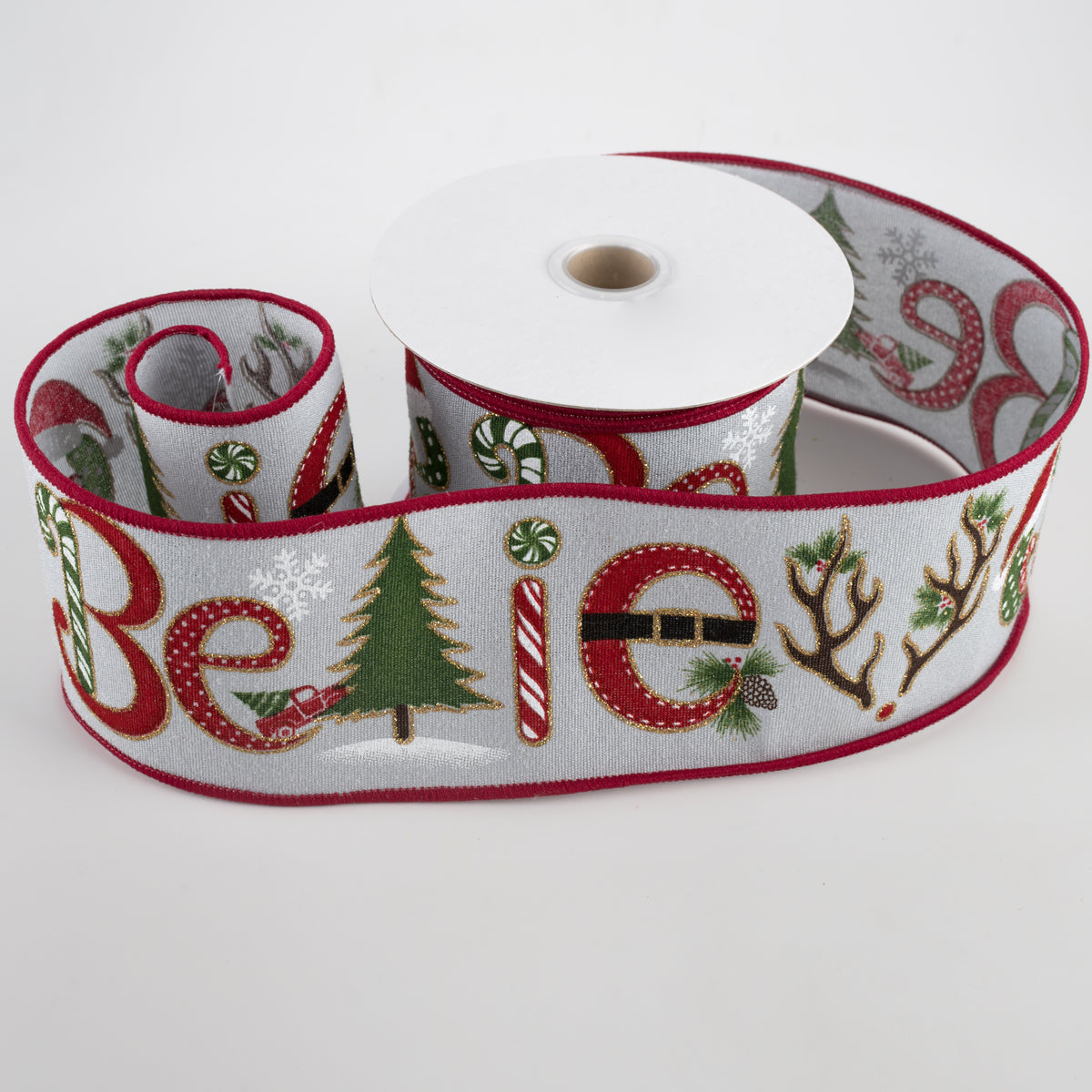 2.5" Believe Woodland Luxe Ribbon: Grey (10 Yards) Lifestyle Photo