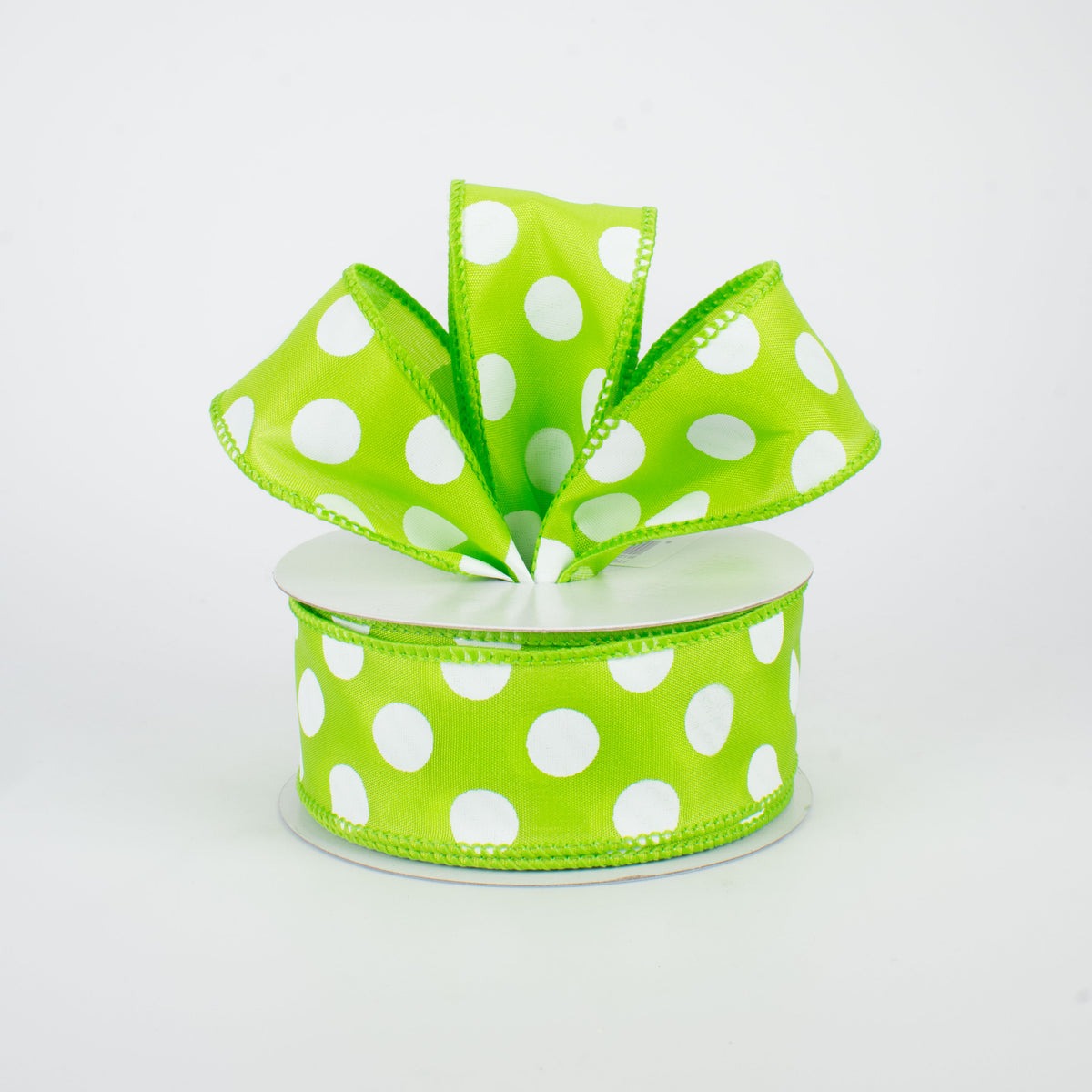 1.5" Big Polka Dot Ribbon: Lime & White (10 Yards) Lifestyle Photo
