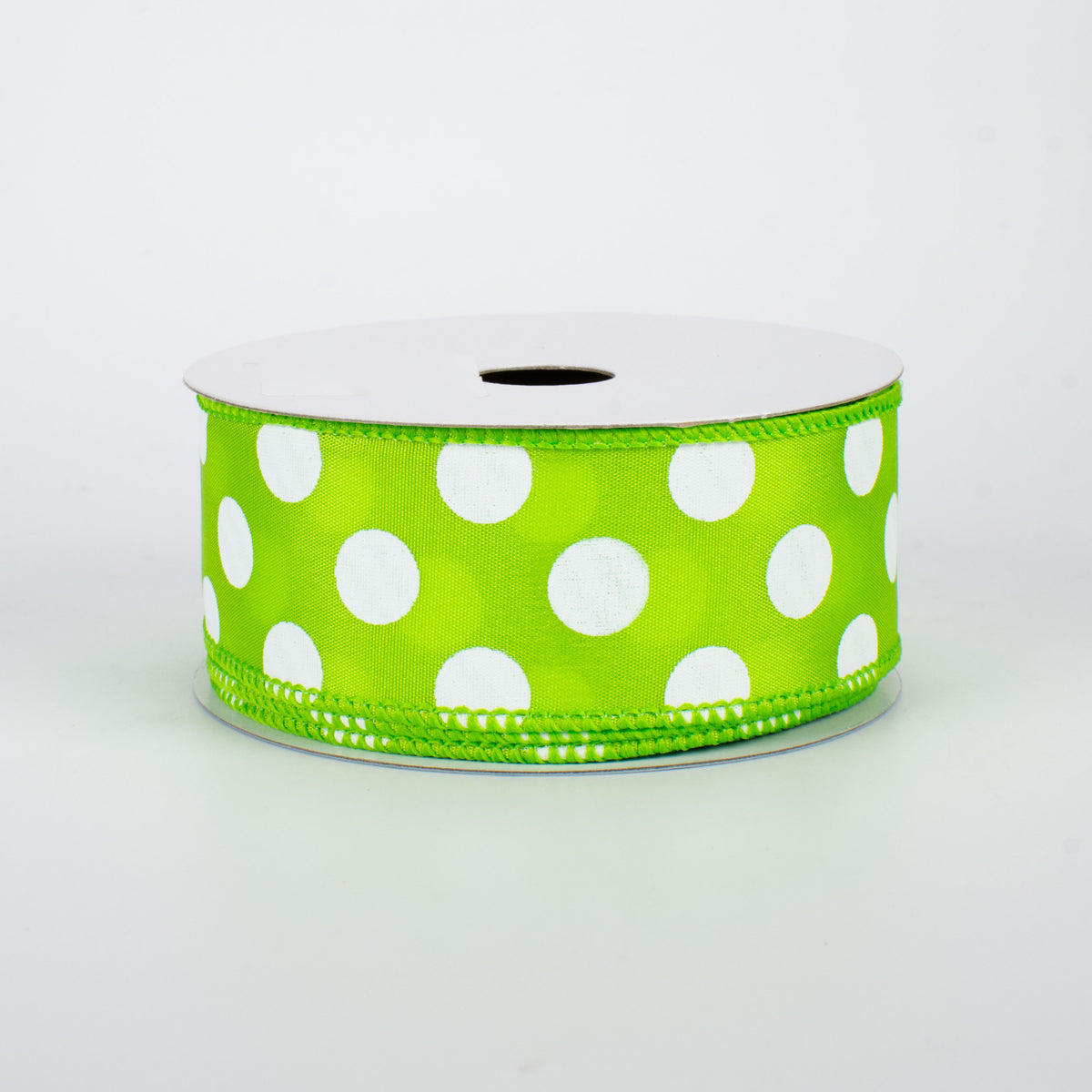 1.5" Big Polka Dot Ribbon: Lime & White (10 Yards)