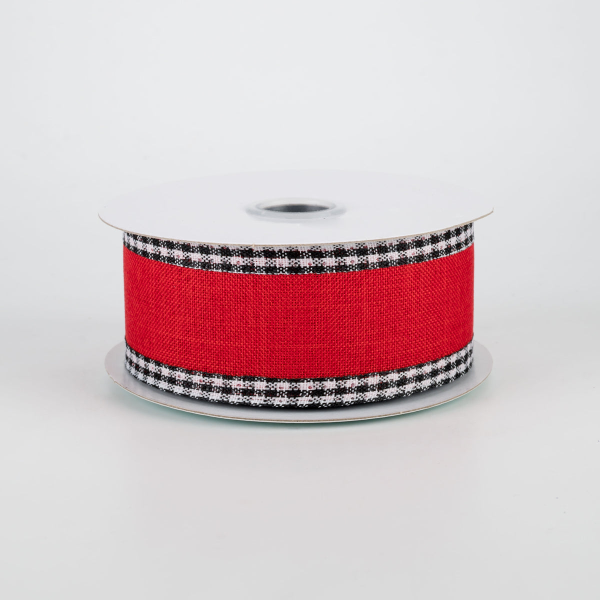 1.5" Black Gingham Edge Ribbon: Red (10 Yards)
