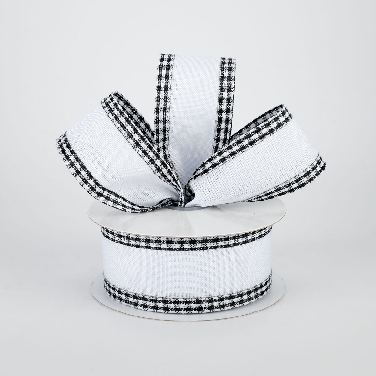 1.5" Black Gingham Edge Ribbon: White (10 Yards) Lifestyle Photo