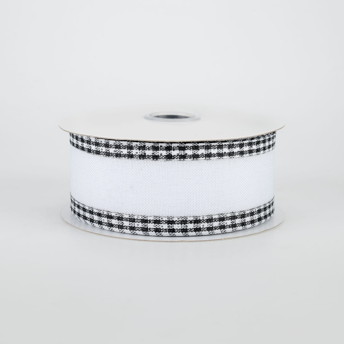 1.5" Black Gingham Edge Ribbon: White (10 Yards)
