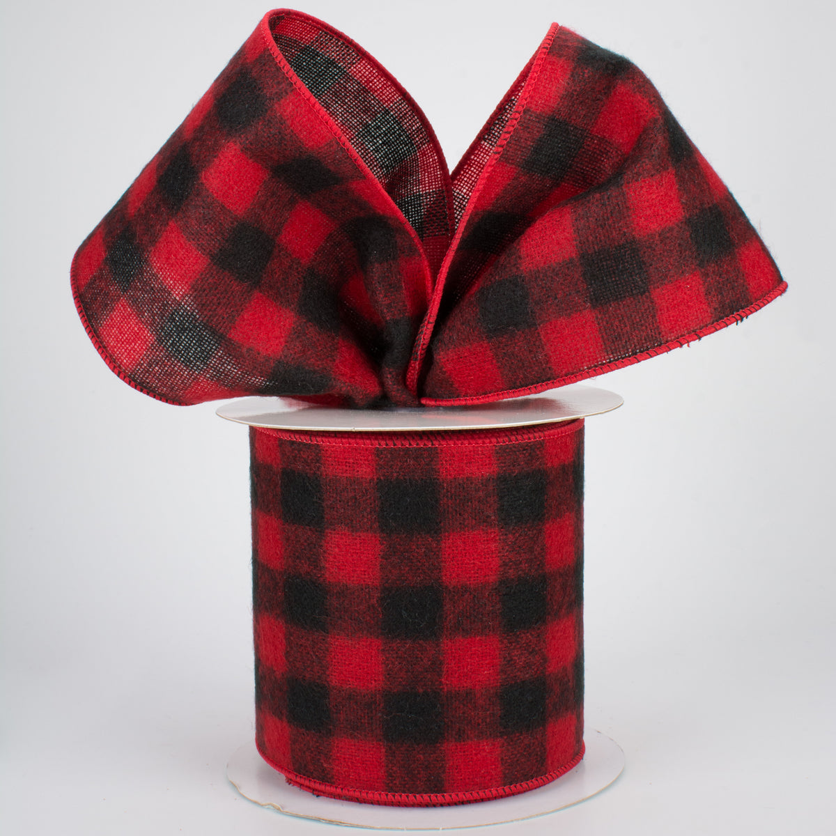 4" Black & Red Flannel Buffalo Plaid Ribbon (10 Yards) Lifestyle Photo