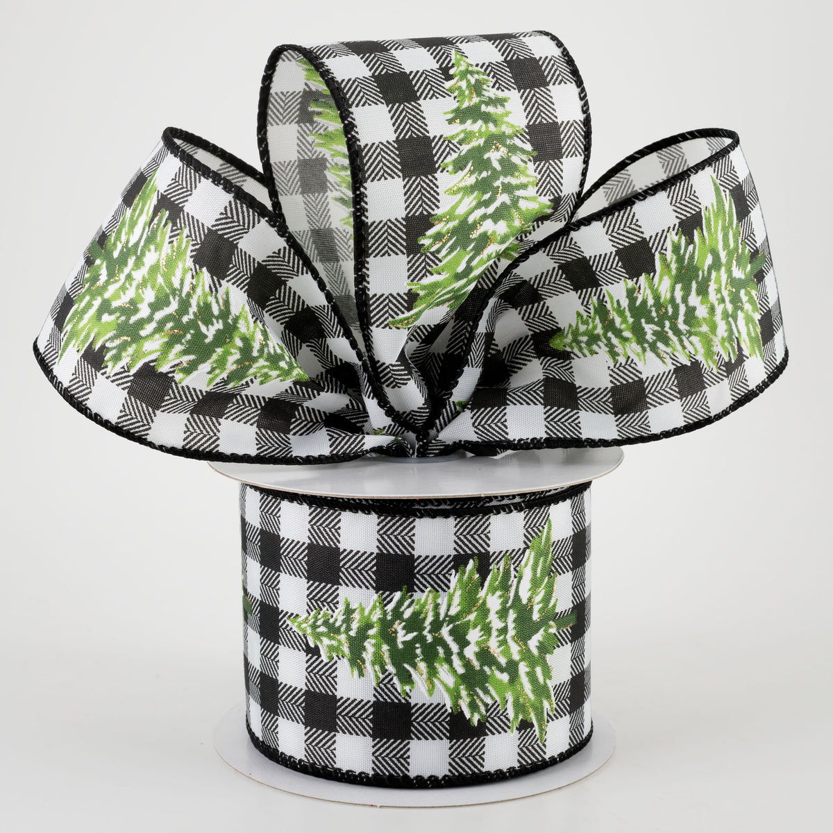 2.5" Black & White Buffalo Plaid Pine Tree Ribbon (10 Yards) Lifestyle Photo