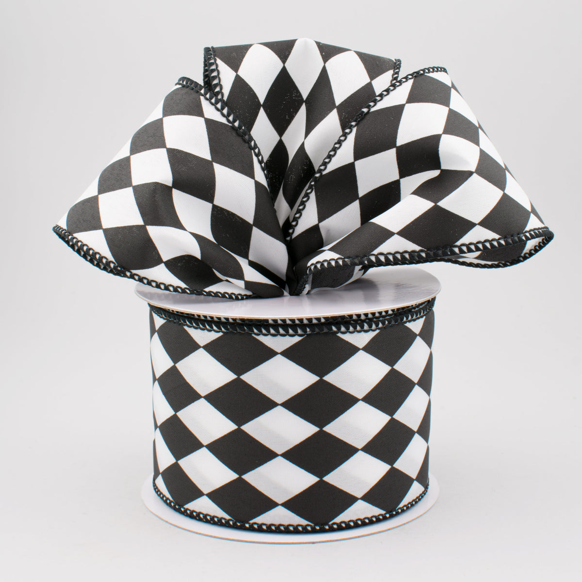 2.5" Black & White Harlequin Check Ribbon (10 Yards) Lifestyle Photo