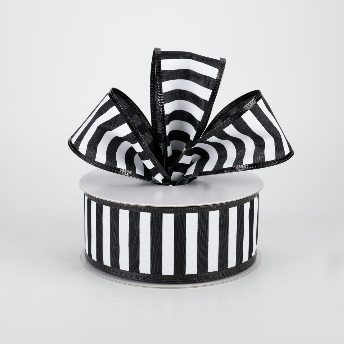1.5" Black & White Stripe Metallic Edge Ribbon: Black (10 Yards) Lifestyle Photo