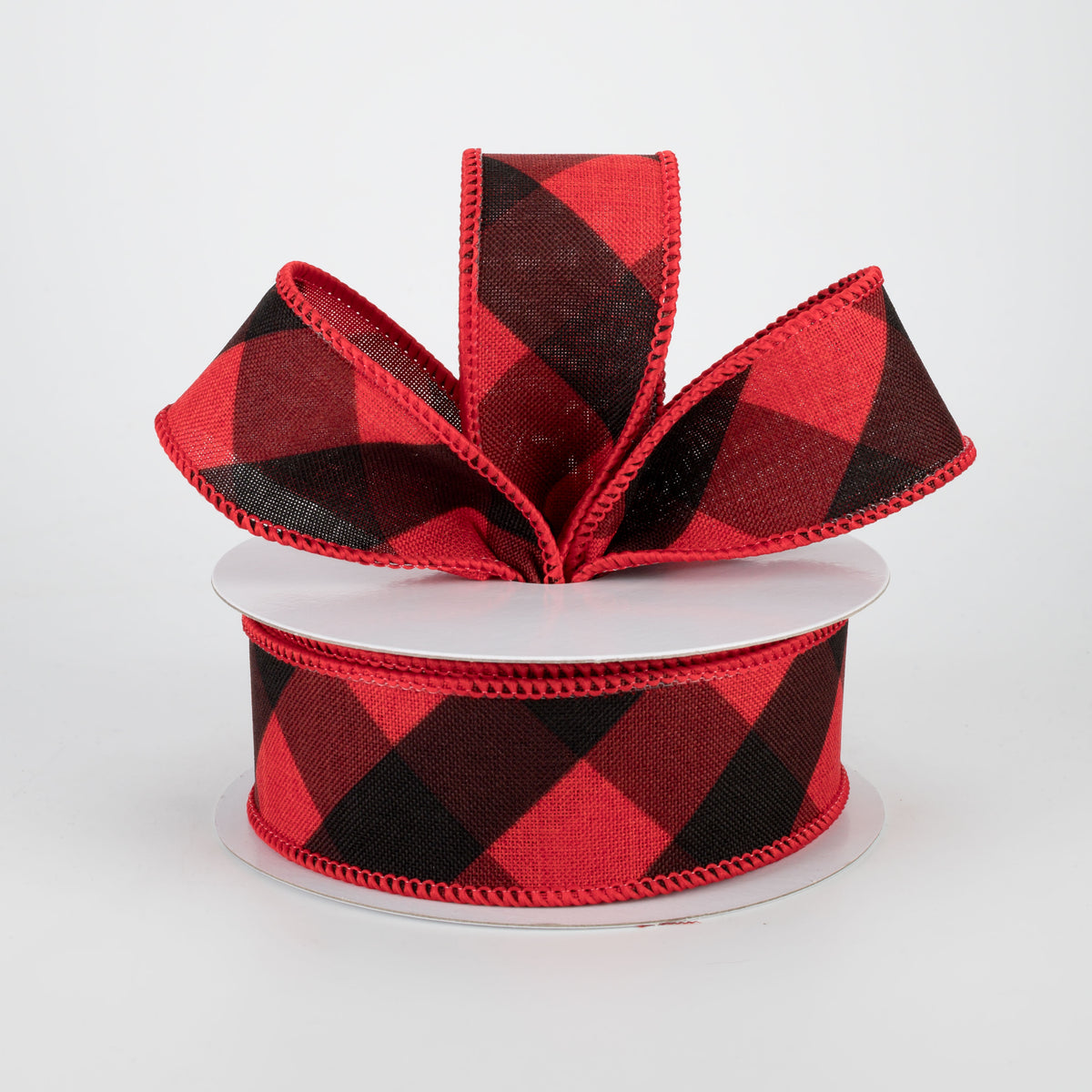 1.5" Bold Check Basketweave Ribbon: Red & Black (10 Yards) Lifestyle Photo