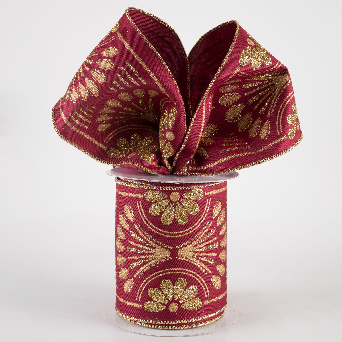 4" Bold Glittered Art Deco Ribbon: Wine Red Lifestyle Photo