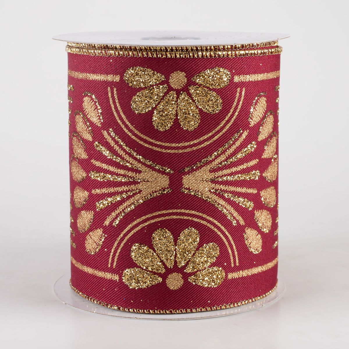 4" Bold Glittered Art Deco Ribbon: Wine Red