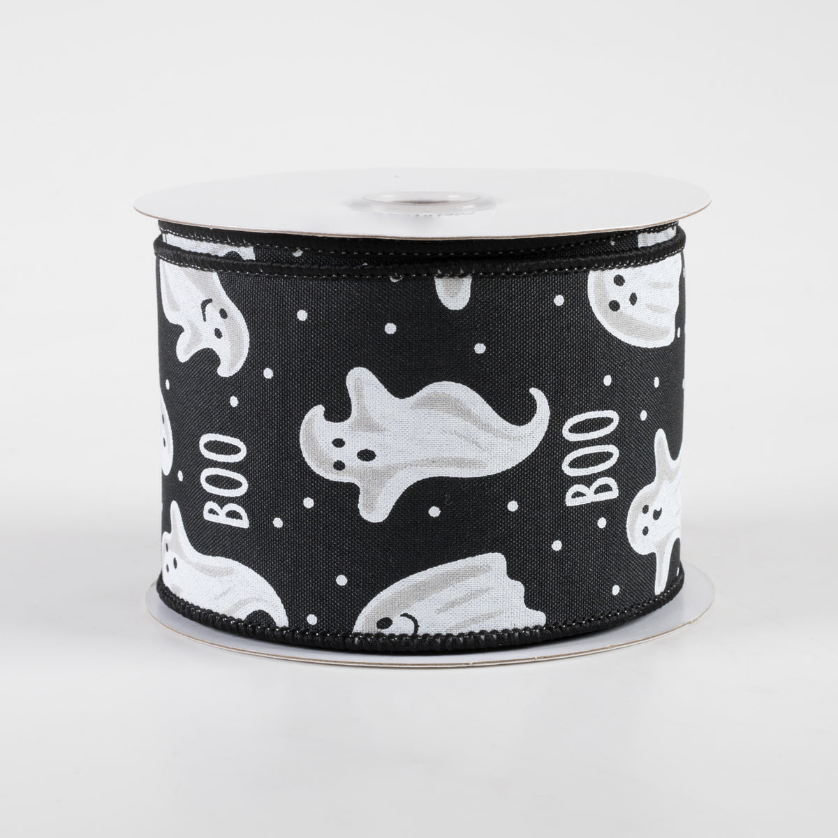 2.5" Boo Ghosts Ribbon: Black (10 Yards)