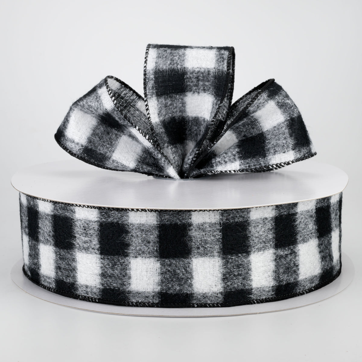 2.5" Brushed Buffalo Plaid Ribbon: Black & White (50 Yards) Lifestyle Photo