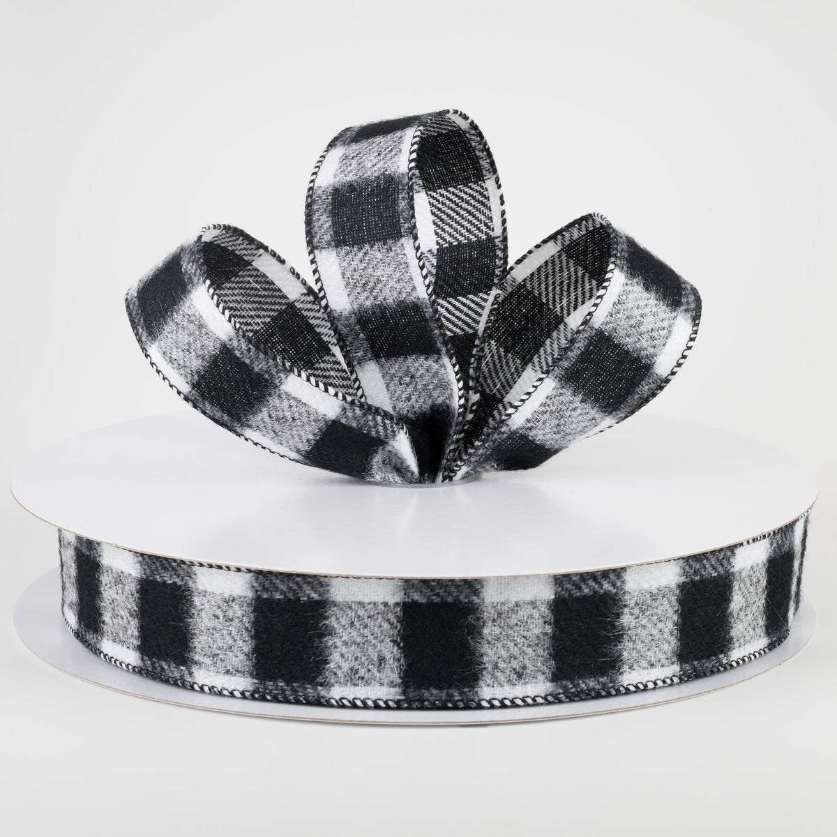 1.5" Brushed Buffalo Plaid Ribbon: Black & White (50 Yards) Lifestyle Photo