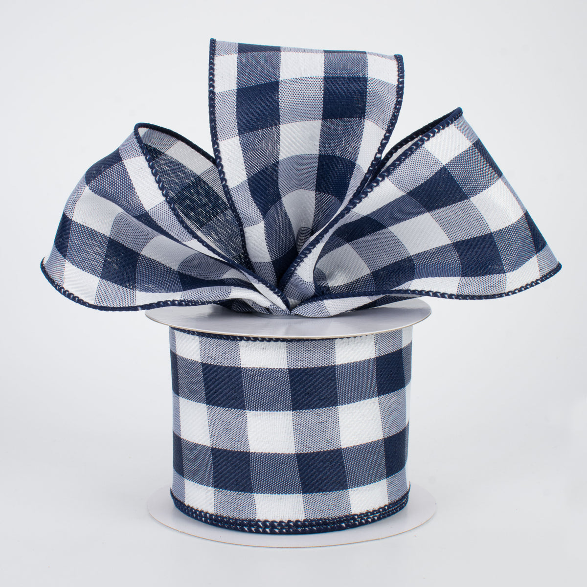 2.5" Buffalo Check Plaid Ribbon: Navy Blue & White (10 Yards) Lifestyle Photo