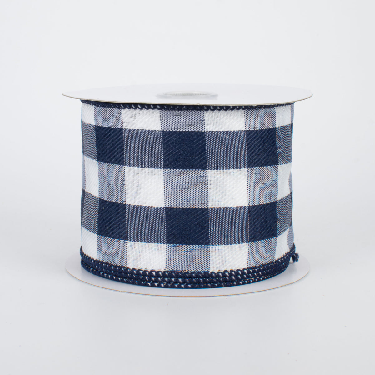2.5" Buffalo Check Plaid Ribbon: Navy Blue & White (10 Yards)