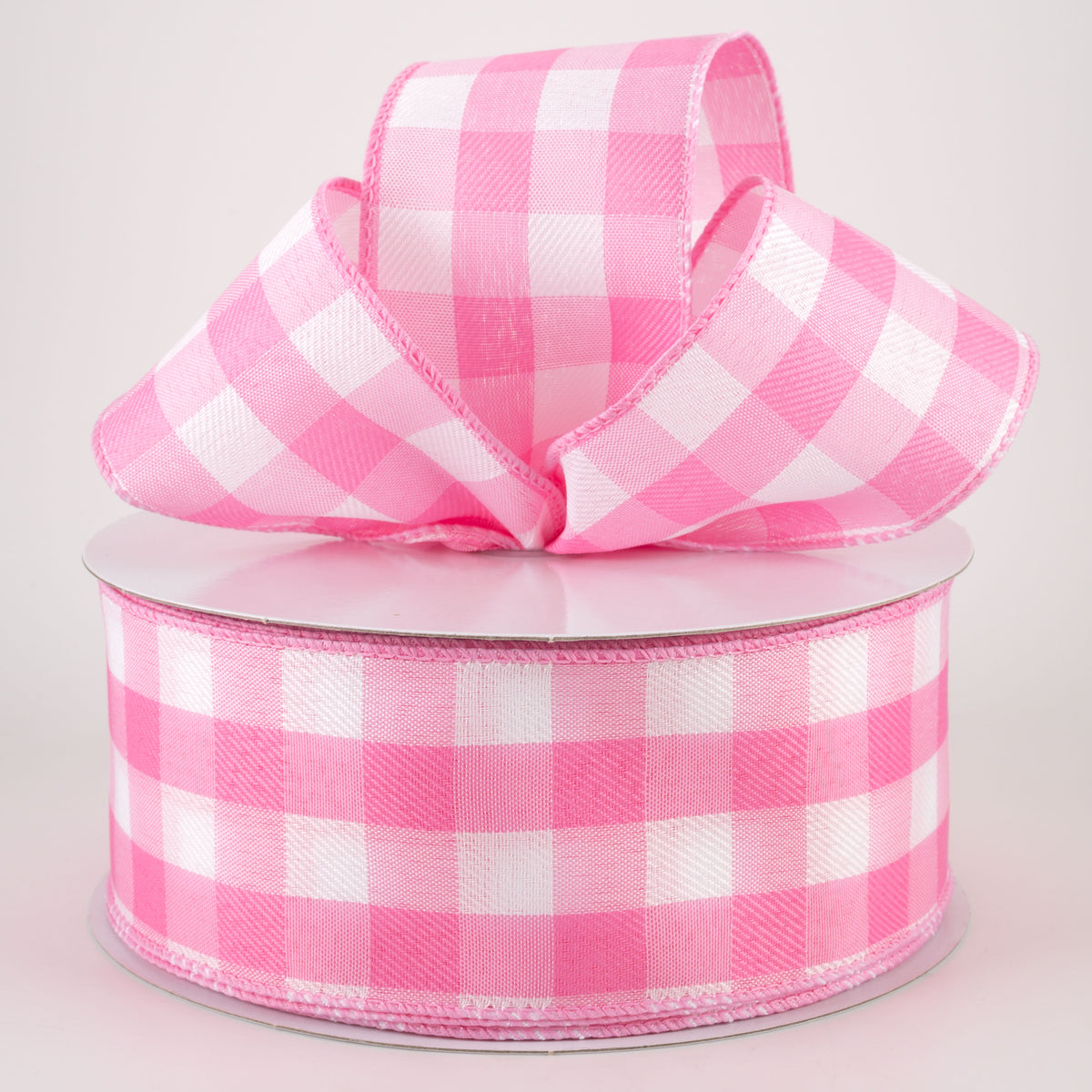 2.5" Buffalo Check Plaid Ribbon: Pink & White (50 Yards) Lifestyle Photo