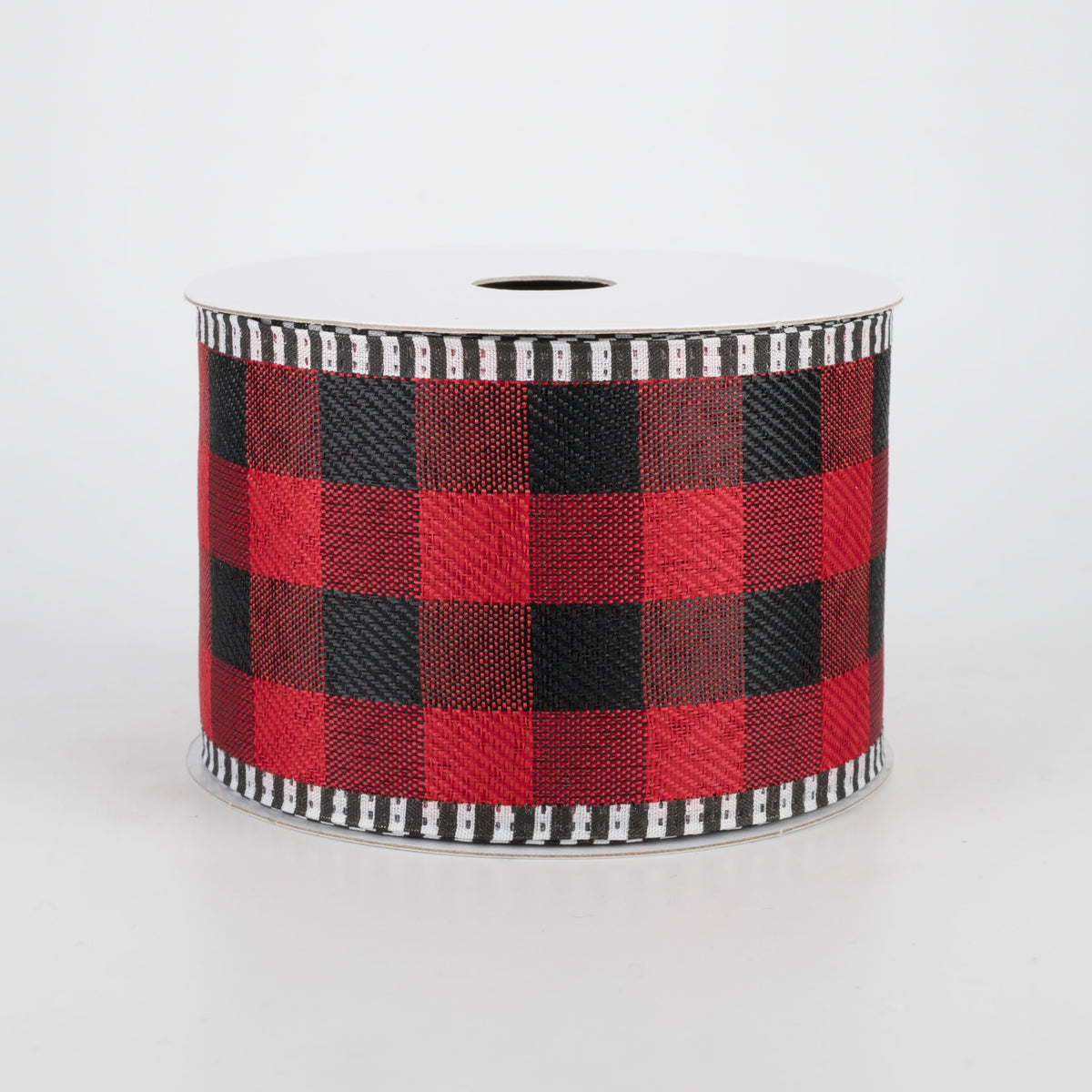 2.5" Buffalo Plaid Black & White Striped Edge Ribbon (10 Yards)