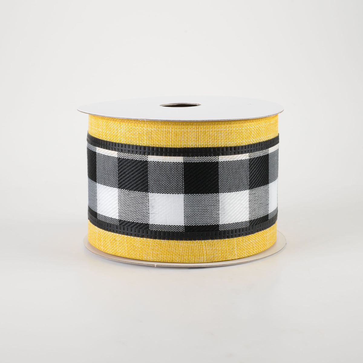 2.5" Buffalo Plaid Center & Linen Edge Ribbon: Yellow (10 Yards)