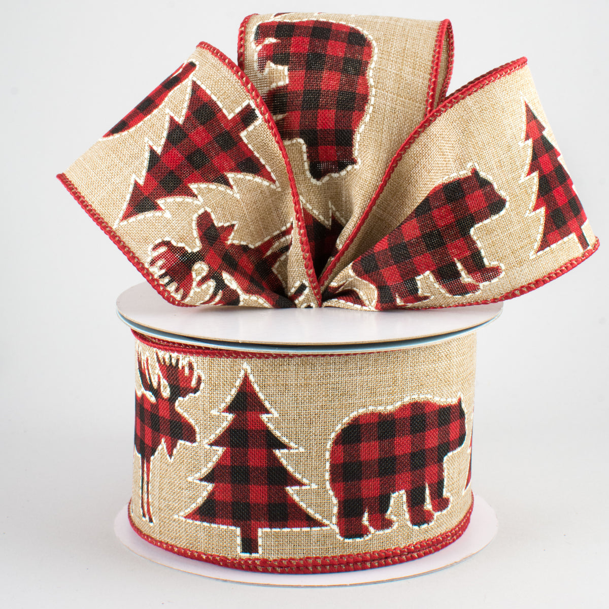 2.5" Buffalo Plaid Ribbon: Moose, Bear, Tree (10 Yards) Lifestyle Photo