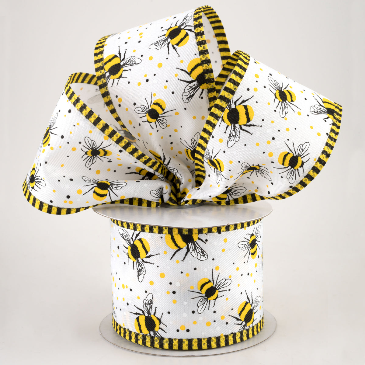 2.5" Bumble Bee Stripe Edge Ribbon: White (10 Yards) Lifestyle Photo