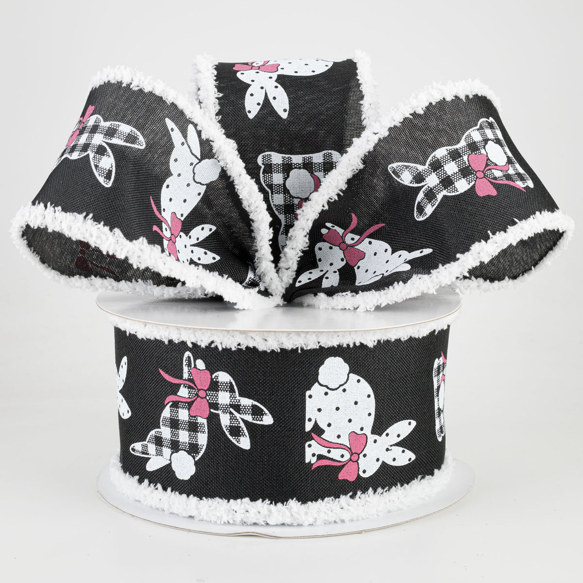 2.5" Bunnies Fuzzy Edge Ribbon: Black (10 Yards) Lifestyle Photo