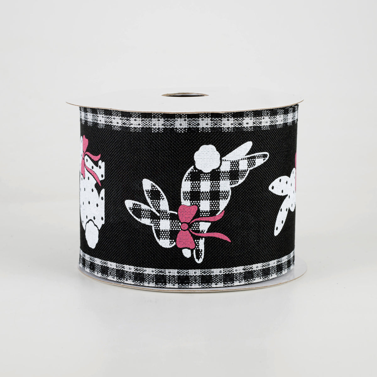2.5" Bunnies With Gingham Edge Ribbon: Black (10 Yards)