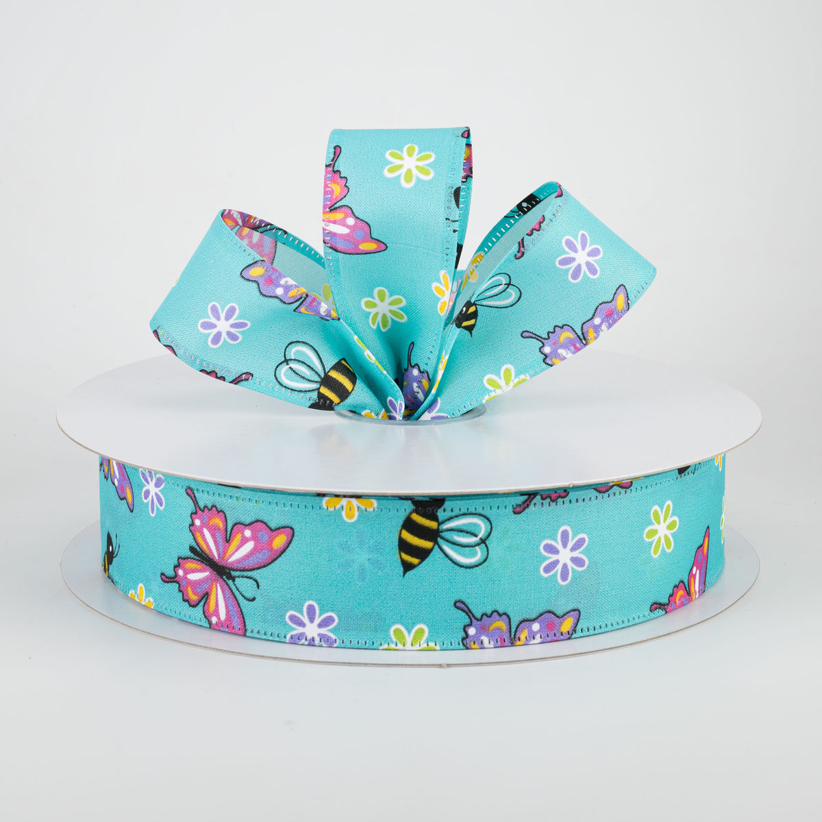1.5" Butterflies & Bees Ribbon: Teal (50 Yards) Lifestyle Photo